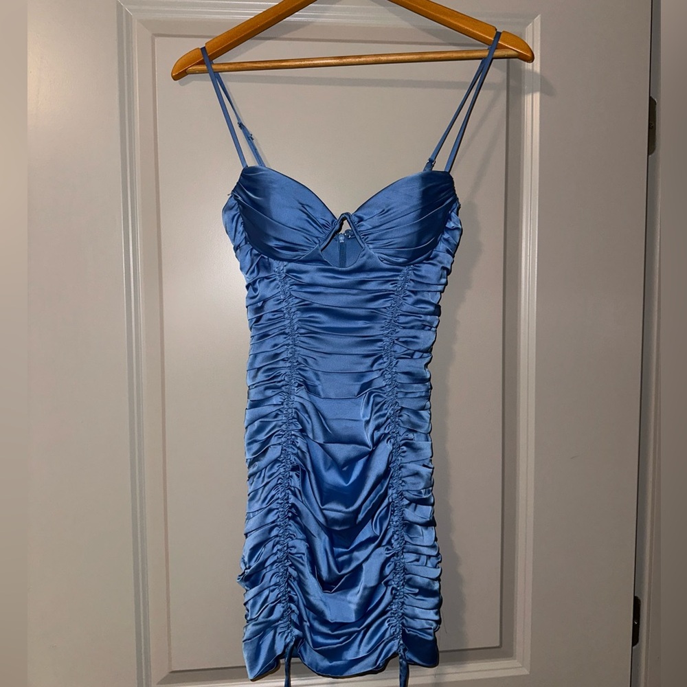 Oh Polly Satin Blue Mini Dress